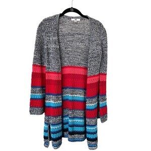 Ya Los Angeles boho gypsy style knit multi-color striped cardigan womens size M